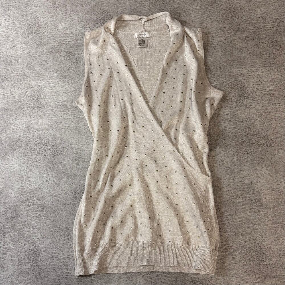 Cache Y2k Gray Studded Sleeveless Blouse